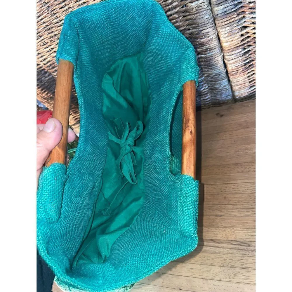 Green Boho Burlap Satchel/Handbag-NWOT